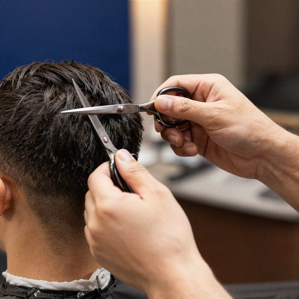 A haircut in progress