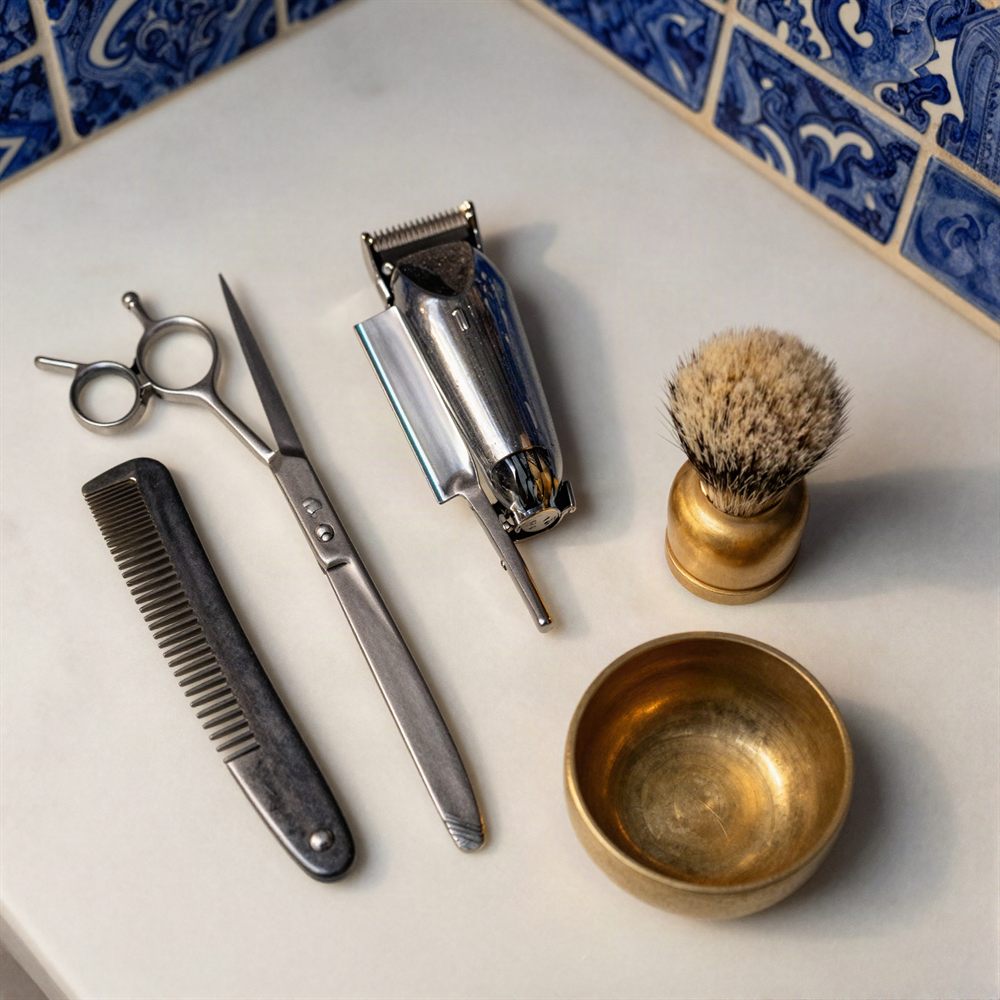 Barbering tools on marble