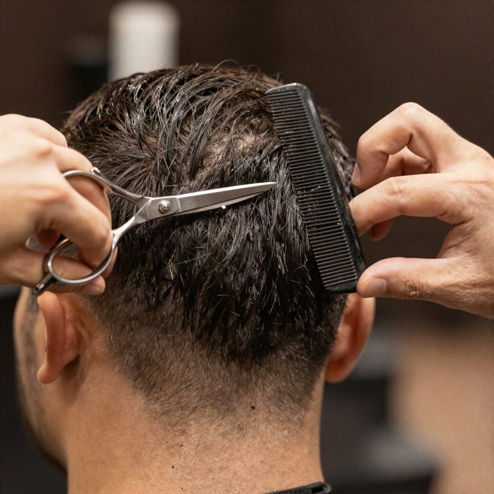 A haircut in progress