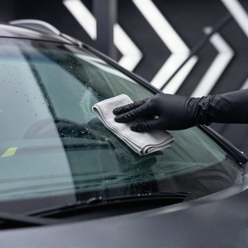 Windscreen polished streak-free with microfiber