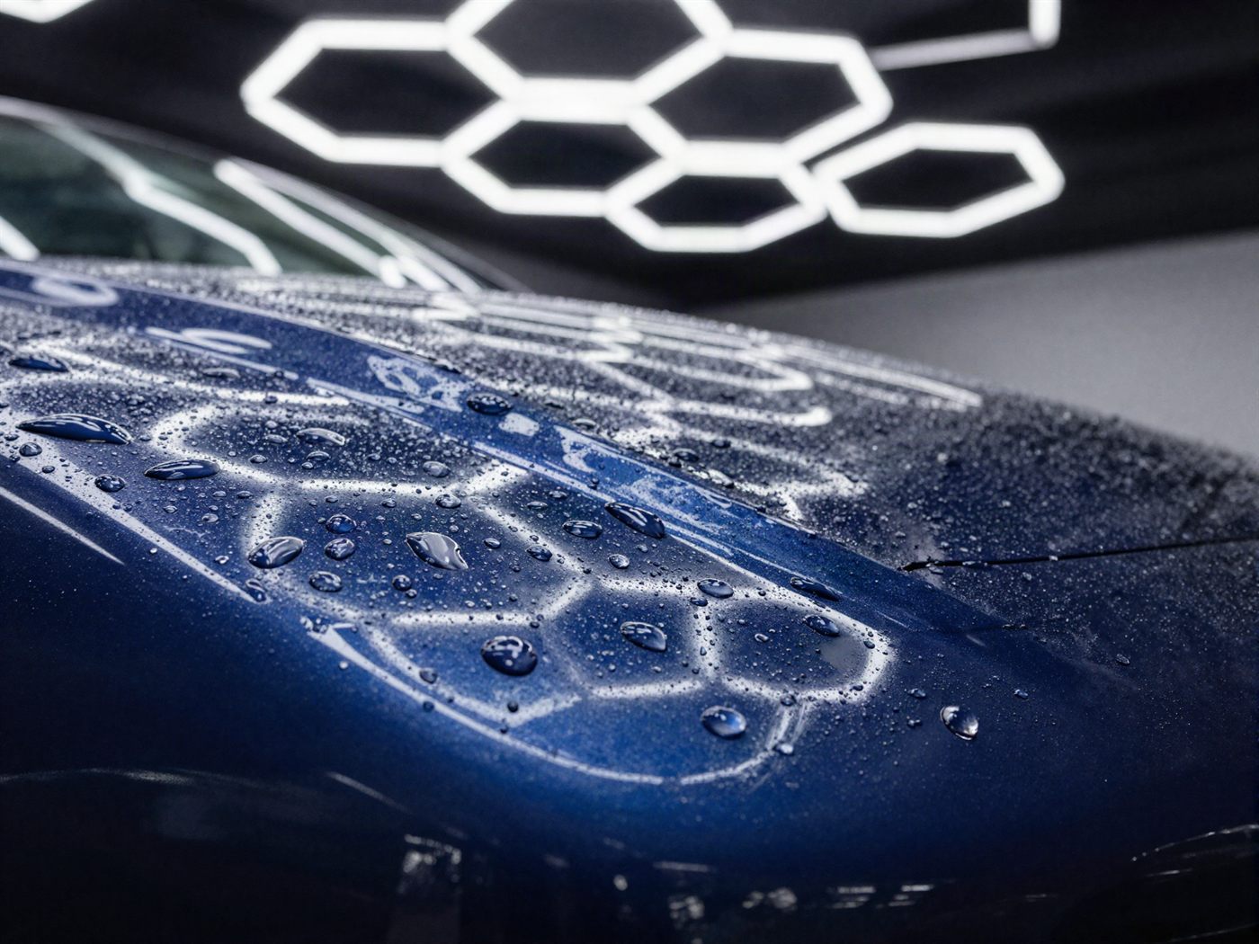 Water beading on freshly polished car paint