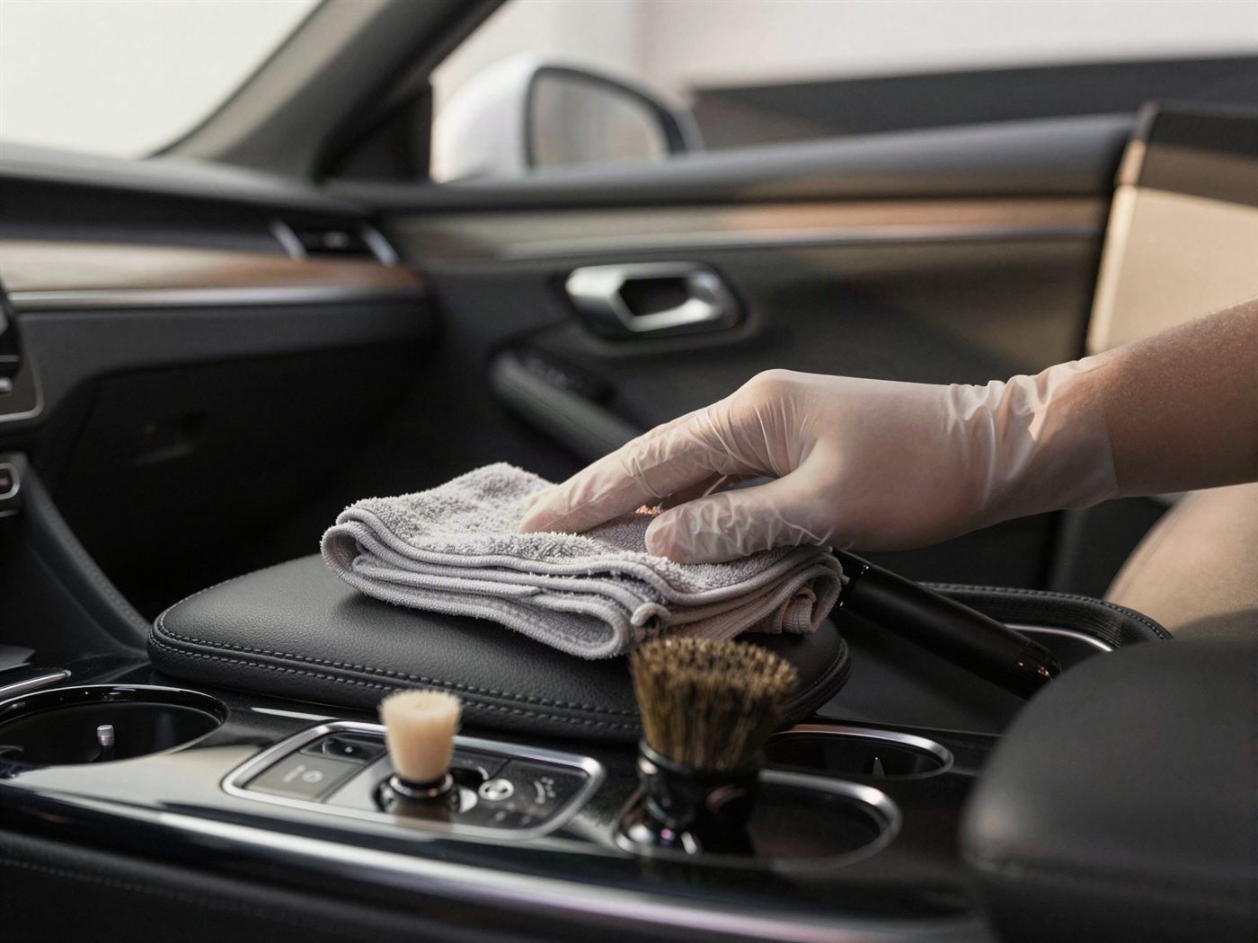 Interior detailing of a leather dashboard